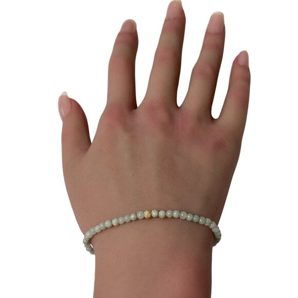 Burmese Jade Mini Beaded Stretch Bracelet with 14K Gold Stardust Accent Bead Han - Picture 6 of 7